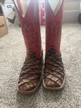 Macie Bean Red and Brown Women's Exotic Heeled Cowboy Boots